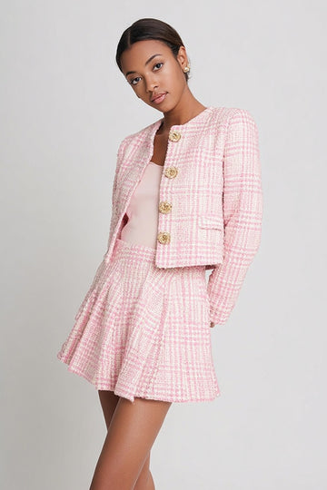 A Line 2-Piece Pink Mini Dress with Long Sleeves